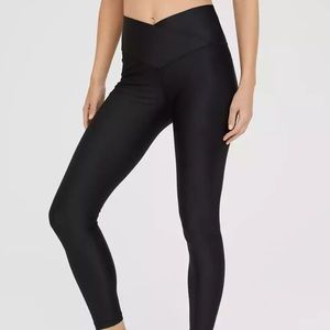 Black Aerie OFFLINE Ribbed Shine High Waisted Crossover Legging